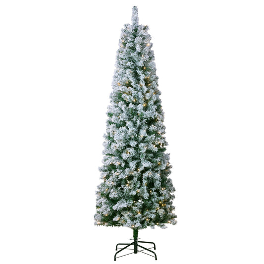 Christmas Tree 6.5 Feet Pre-Lighted Flocked Christmas Tree with 250 LED Lights 814 Tips