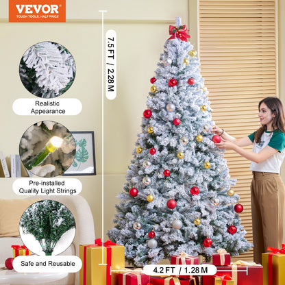 Christmas Tree 7.5 Feet Pre-Lighted Flocked Christmas Tree with 550 LED Lights 1346 Lace
