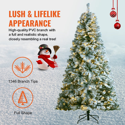 Christmas Tree 7.5 Feet Pre-Lighted Flocked Christmas Tree with 550 LED Lights 1346 Lace