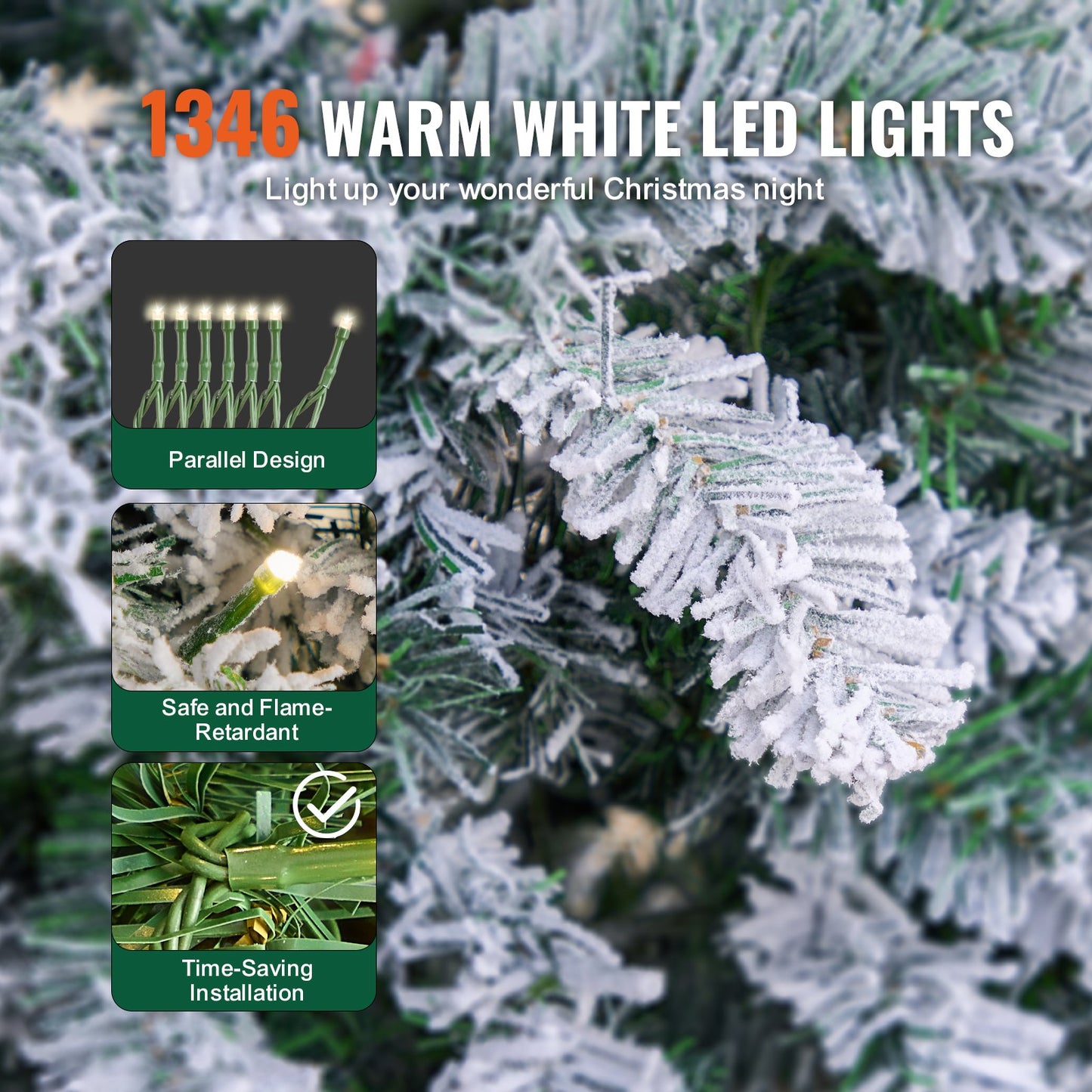 Christmas Tree 7.5 Feet Pre-Lighted Flocked Christmas Tree with 550 LED Lights 1346 Lace