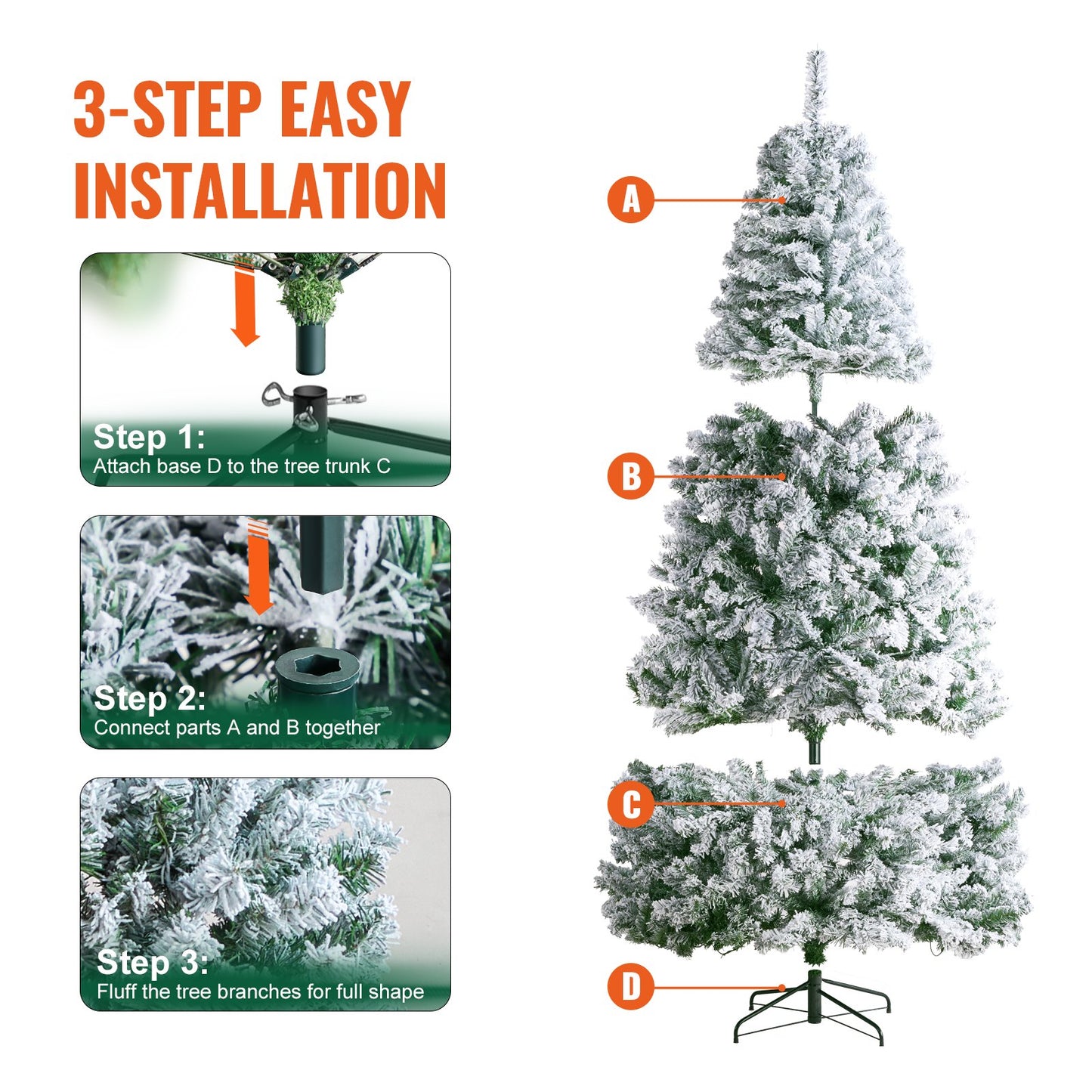 Christmas Tree 7.5 Feet Pre-Lighted Flocked Christmas Tree with 550 LED Lights 1346 Lace