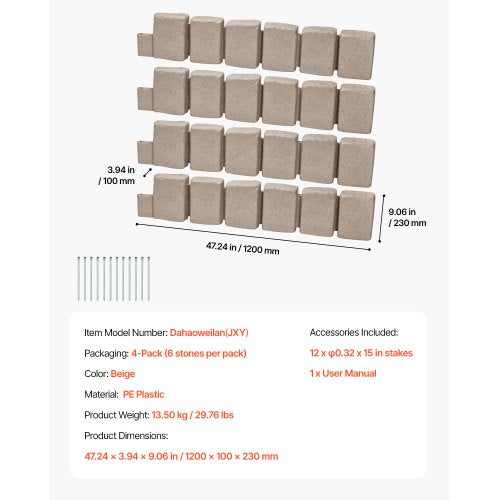 Artificial Stone Landscape Edging 47.2 x 9 inches Lawn Edging Fade Resistant | EU