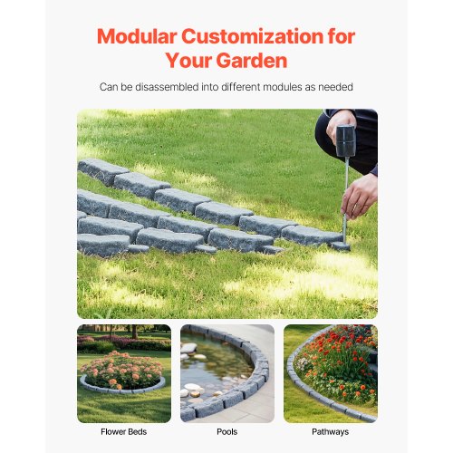 Fake Stone Landscape Edging 46.2 x 2.2 in Garden Lawn Edging for Walkway | EU