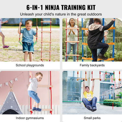 Ninja Warrior hinderbana för barn, 15,24 m väderbeständig Slacklines, 500lbs viktkapacitet Monkey Line, Utomhuslekutrustning, Bakgårdsleksaker Träningsutrustning Set med 10 hinder