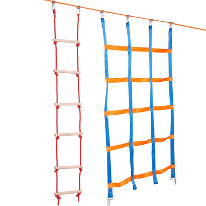 Ninja Warrior hinderbana för barn, 15,24 m väderbeständig Slacklines, 500lbs viktkapacitet Monkey Line, Utomhuslekutrustning, Bakgårdsleksaker Träningsutrustning Set med 10 hinder