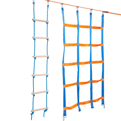 2x60 fot Ninja Warrior hinderbana för barn utomhus Slackline 14 hinder
