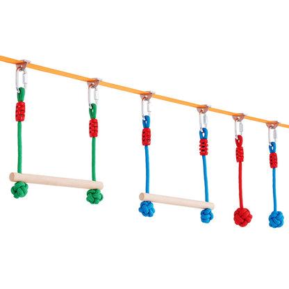 2x65 feet Ninja Warrior obstacle course for kids outdoor Slackline 12 obstacles