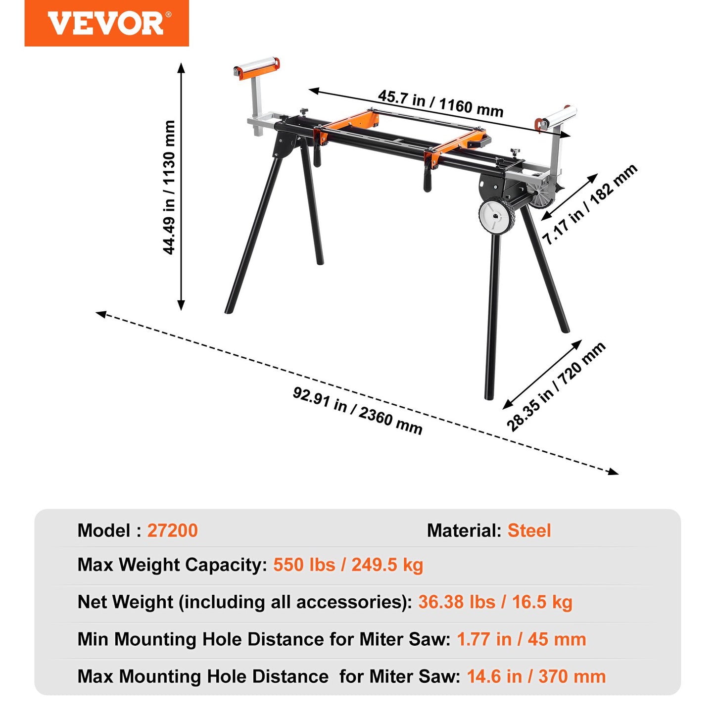 Miter Saw Stand 550lbs Load Capacity Steel, Foldable Miter Saw Stand