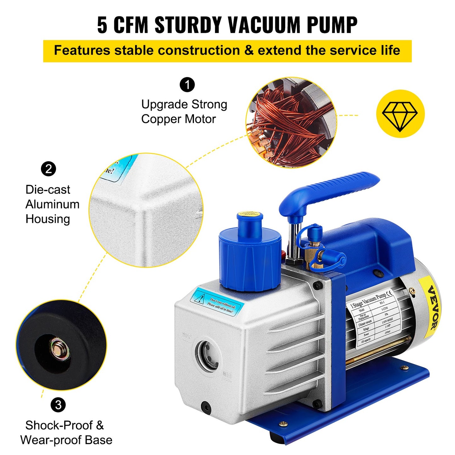 Vakuumkammer mit Pumpe Vakuumkammer-Kit 5 Gal 5CFM 1/3HP Einstufig