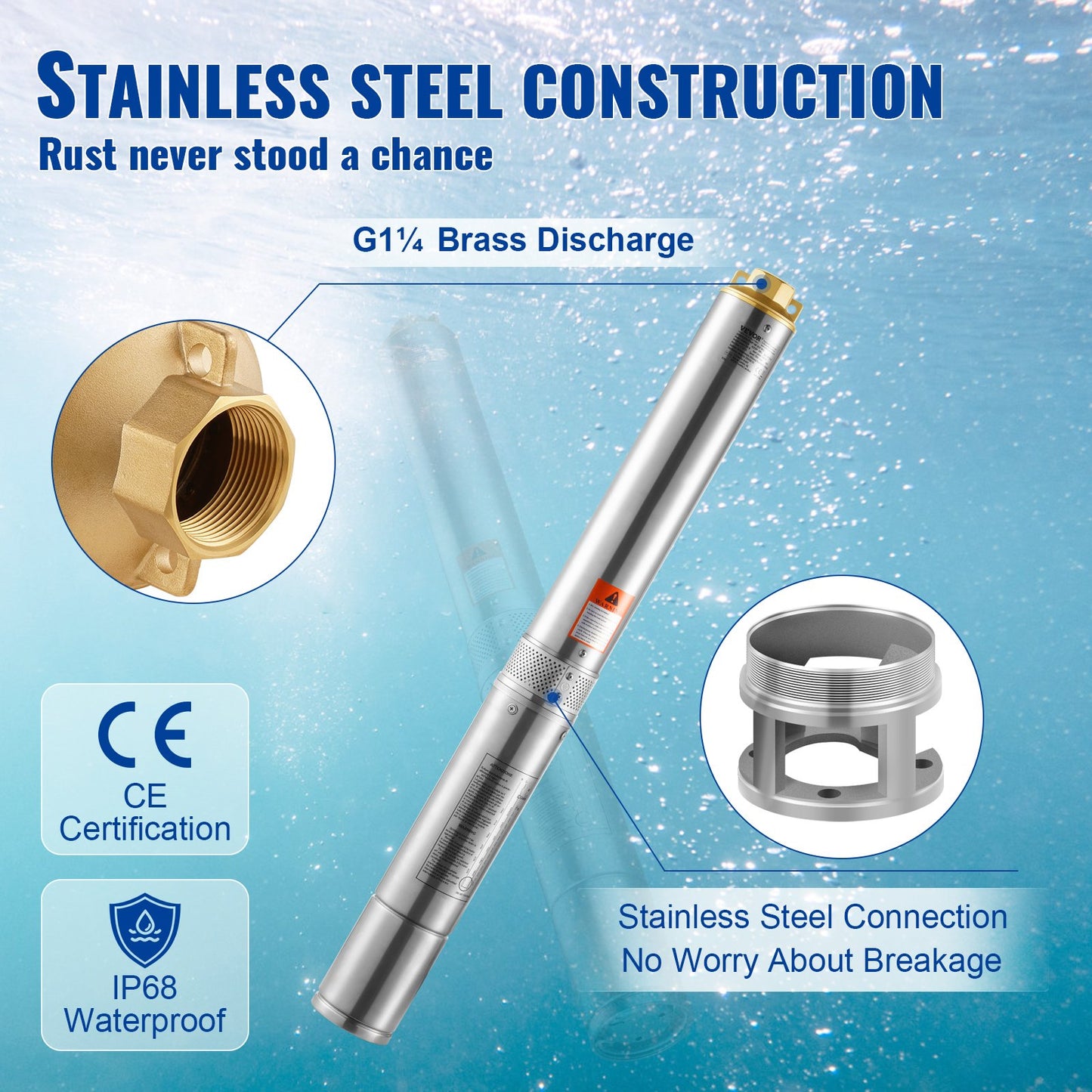 Dränkbar pump med djup brunn i rostfritt stål vattenpump 750W 230V 7,1 m³/h