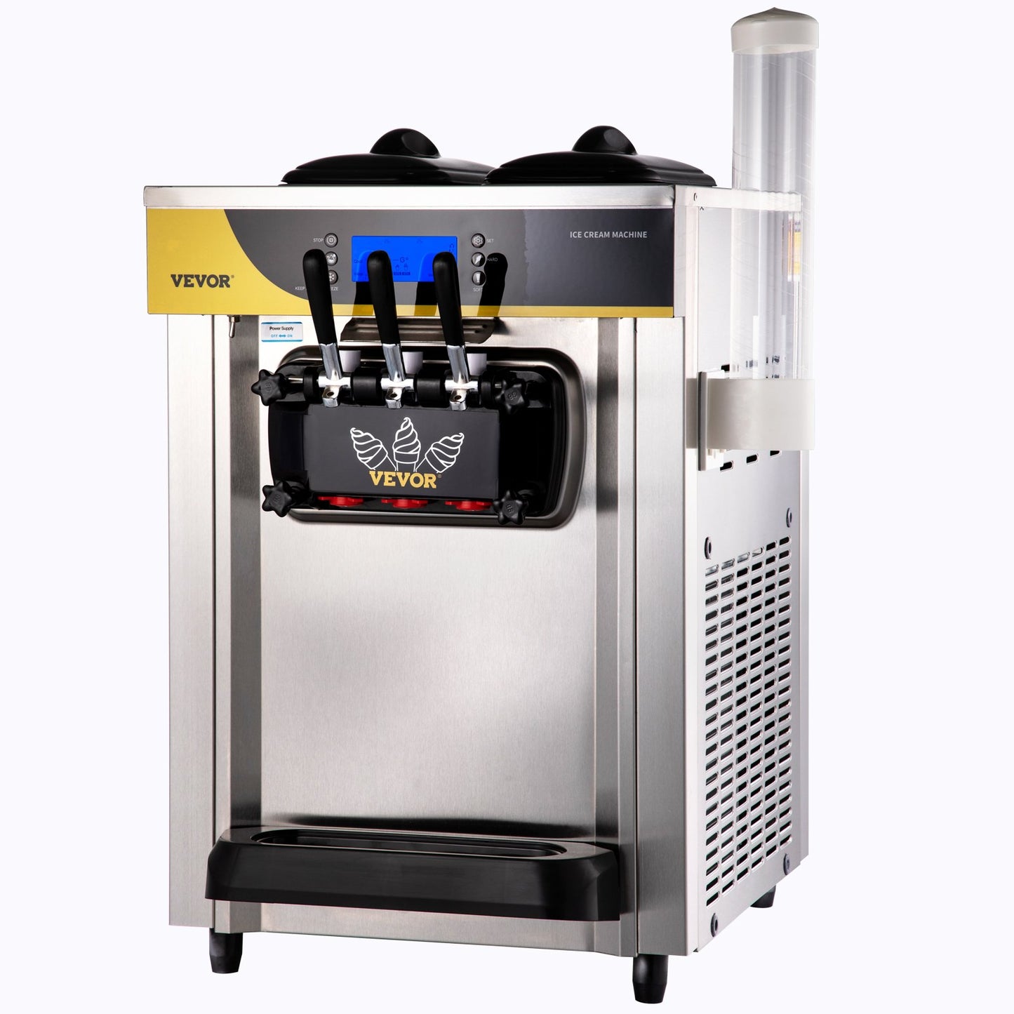 Commercial Ice Cream Machine, 22-30L/H Capacity, 2200W Countertop Soft Serve Machine with 2x6L Hopper 2L Cylinder LCD Panel Puffing Failure Alarm, Frozen Yogurt Maker for Restaurant Snack Bar, Silver