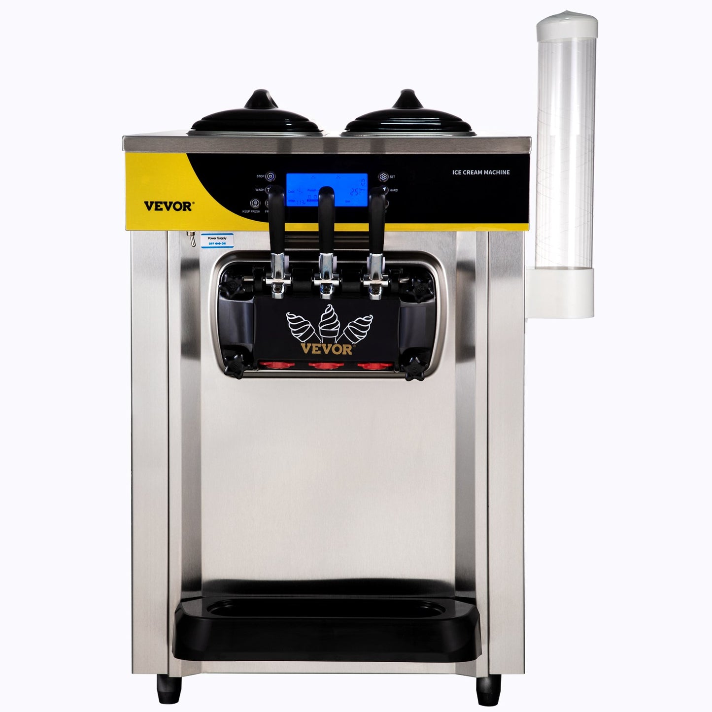 Commercial Ice Cream Machine, 22-30L/H Capacity, 2200W Countertop Soft Serve Machine with 2x6L Hopper 2L Cylinder LCD Panel Puffing Failure Alarm, Frozen Yogurt Maker for Restaurant Snack Bar, Silver