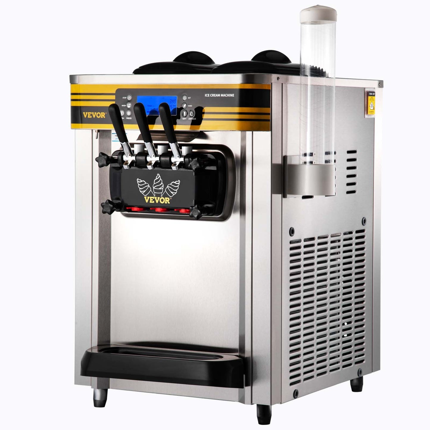 Commercial Ice Cream Machine, 22-30L/H Capacity, 2350W Countertop Soft Serve Machine with 2x6L Hopper 2L Cylinder LCD Panel Puffing Shortage Alarm, Frozen Yogurt Maker for Restaurant Snack Bar, Silver