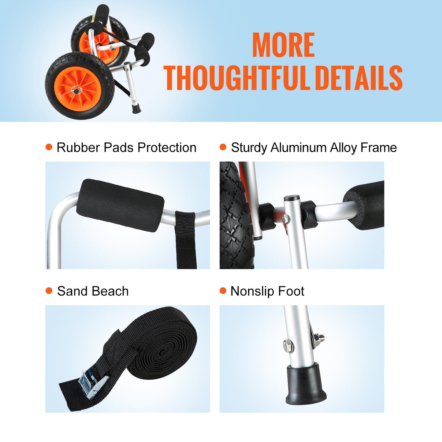 Heavy Duty Kayak Cart, 250lbs Load Capacity, Foldable Canoe Trolley Cart with 10'' Solid Tires, Non-Slip Support Feet &amp; Tie Down Straps, for Kayaks Canoes Paddleboards Float Mats Jon Boats