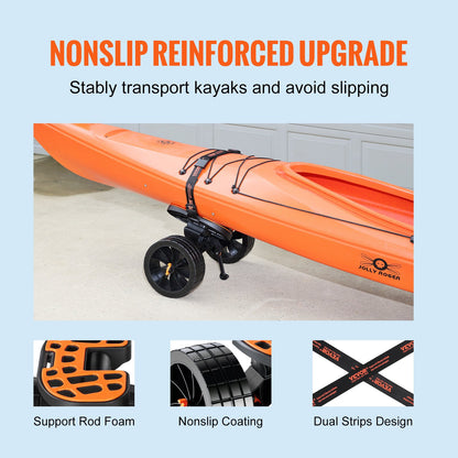 Heavy Duty kajakvagn, 320lbs lastkapacitet, löstagbar kanotvagnsvagn med 10'' massiva däck, justerbara fästen & halkfri stödfot, för kajaker Kanoter Paddleboards Flytmattor Jon Boats