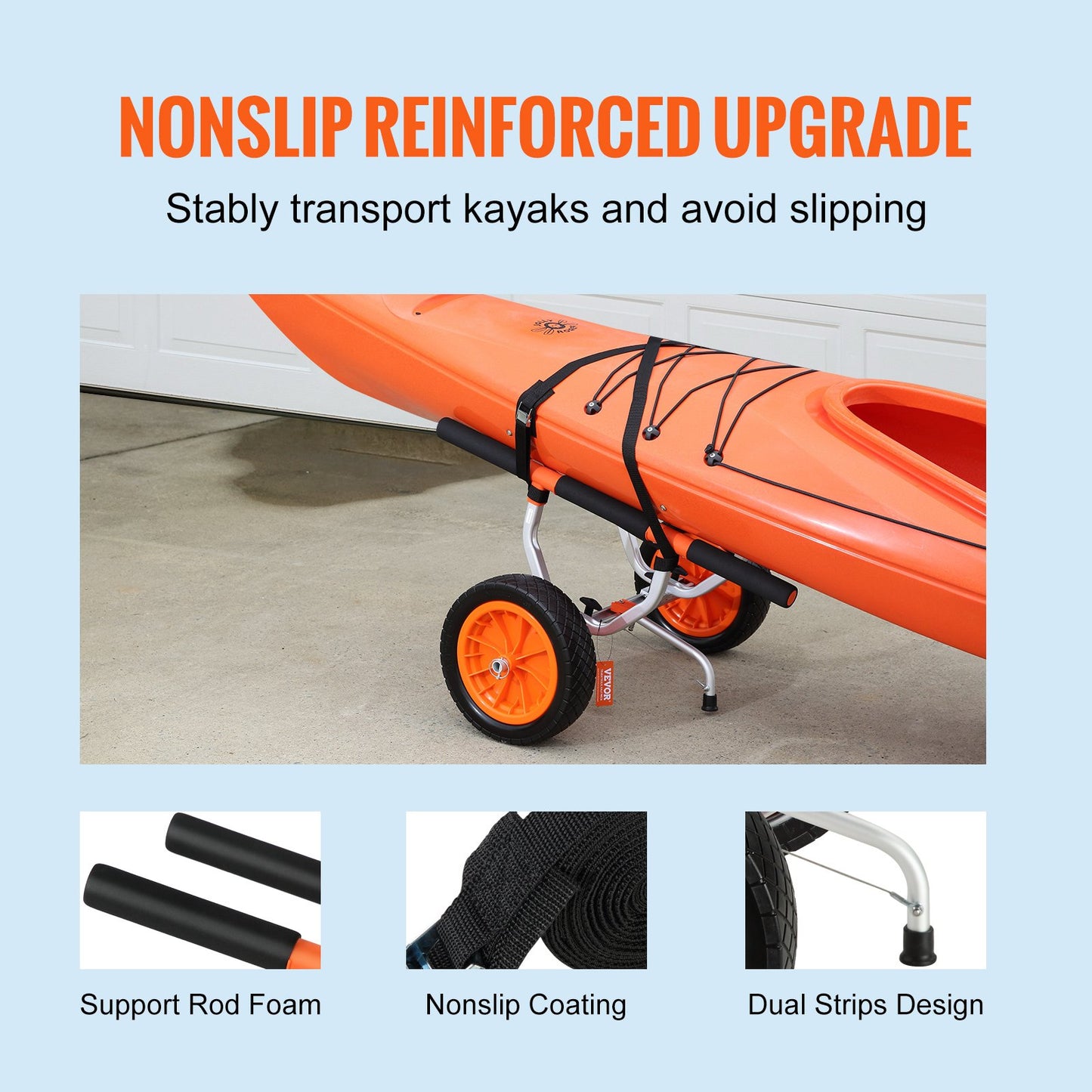 Heavy Duty Kayak Cart, 450lbs Load Capacity, Detachable Canoe Trailer Cart with 12'' Solid Tires, Adjustable Width &amp; Non-Slip Support Foot, for Kayaks Canoes Paddleboards Float Mats Jon Boats