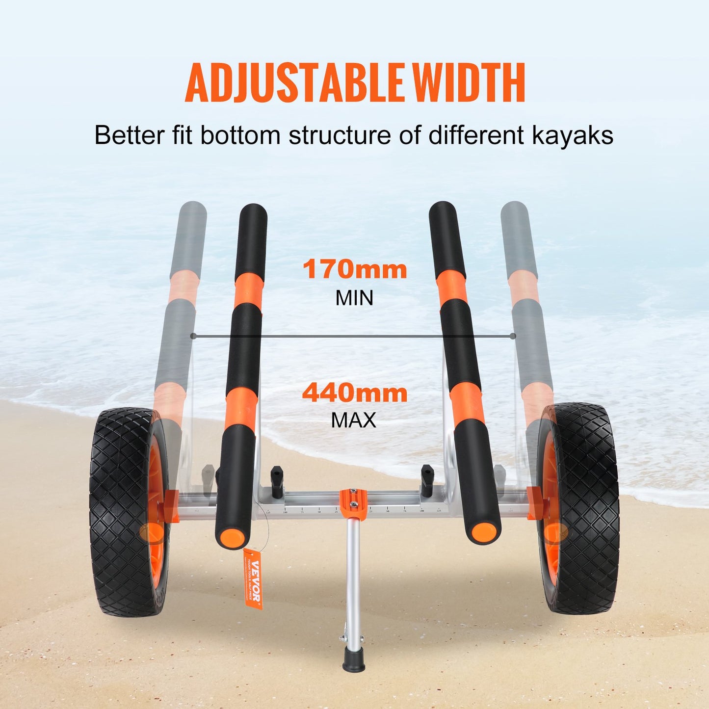 Heavy Duty Kayak Cart, 450lbs Load Capacity, Detachable Canoe Trailer Cart with 12'' Solid Tires, Adjustable Width &amp; Non-Slip Support Foot, for Kayaks Canoes Paddleboards Float Mats Jon Boats