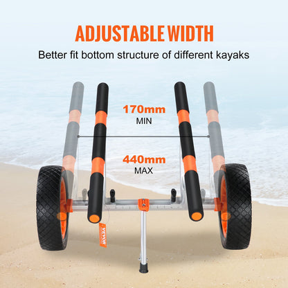 Heavy Duty Kayak Cart, 450lbs Load Capacity, Detachable Canoe Trailer Cart with 12'' Solid Tires, Adjustable Width &amp; Non-Slip Support Foot, for Kayaks Canoes Paddleboards Float Mats Jon Boats