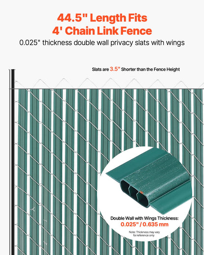 Chain Link Fence Privacy Slats Double Wall with Wings for 4' High Fence