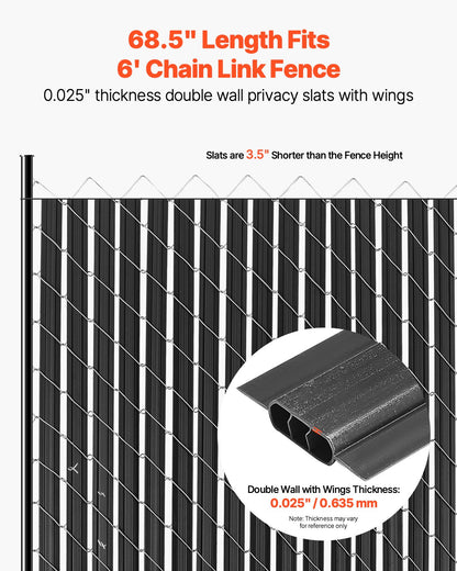 Chain Link Fence Privacy Slats Double Wall with Wings for 6' High Fence