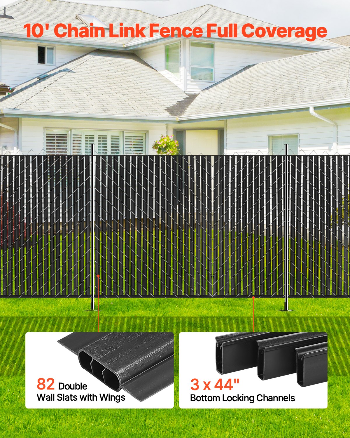 Chain Link Fence Privacy Slats Double Wall with Wings for 6' High Fence
