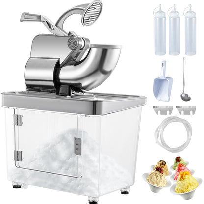 Snow Cone Machine Commercial 180kg/H, Snowball Machine Commercial 1450 r/Min, Snow Cone Machine with Insulation Ice Box, Snow Cone Maker PC Material Stainless Steel Snowcone Machines, Silver