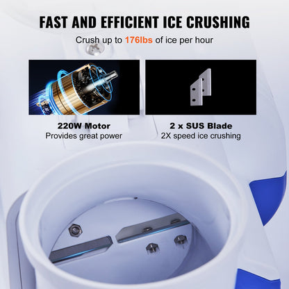 Elektrische Eiszerkleinerer-Maschine 176LBS/Hr Schneekegel-Hersteller rasiertes Eis 180W