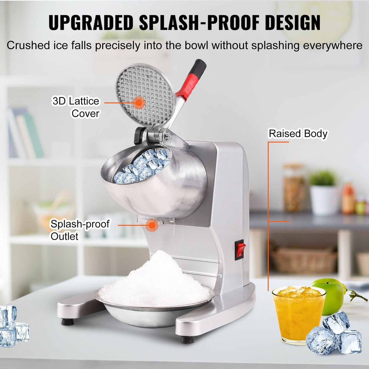 Electric Ice Crusher Machine 220LBS/Hr Snow Cone Maker Shaved Ice 300W