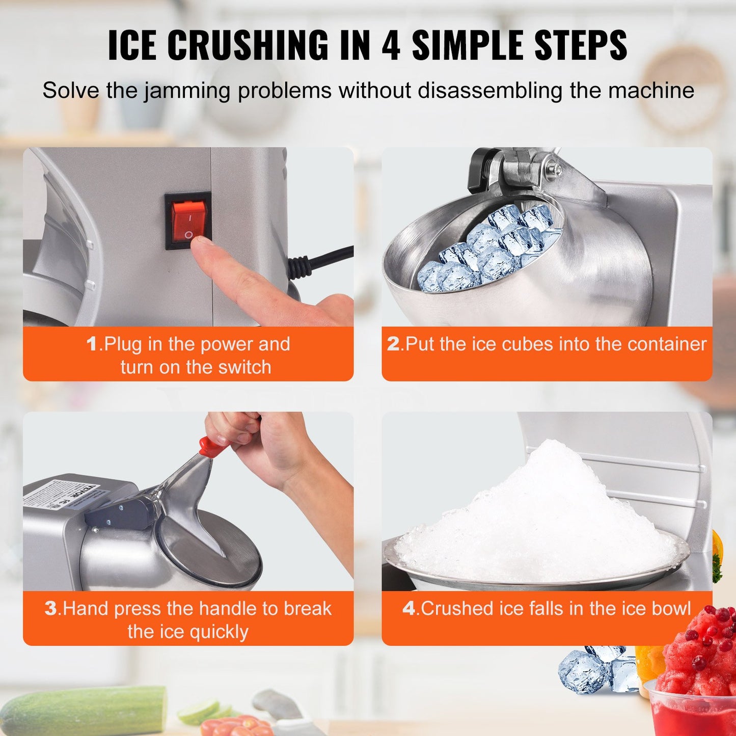 Electric Ice Crusher Machine 220LBS/Hr Snow Cone Maker Shaved Ice 300W