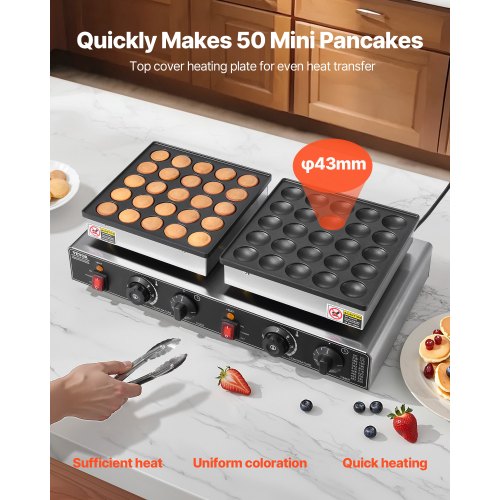 50 st Mini Holländsk Pannkaksjärn Kommersiell Dorayaki Bakare Non-stick 1800W