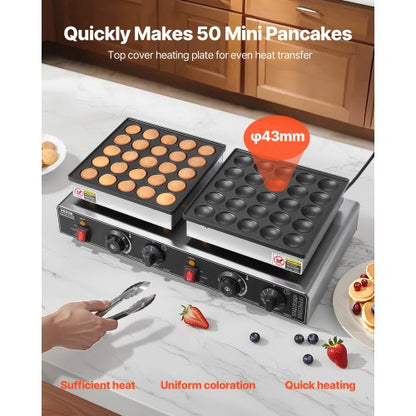 50 st Mini Holländsk Pannkaksjärn Kommersiell Dorayaki Bakare Non-stick 1800W