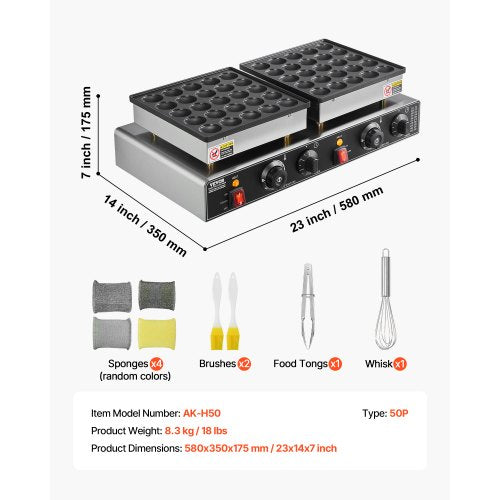 50 st Mini Holländsk Pannkaksjärn Kommersiell Dorayaki Bakare Non-stick 1800W