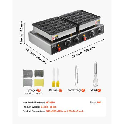 50 st Mini Holländsk Pannkaksjärn Kommersiell Dorayaki Bakare Non-stick 1800W