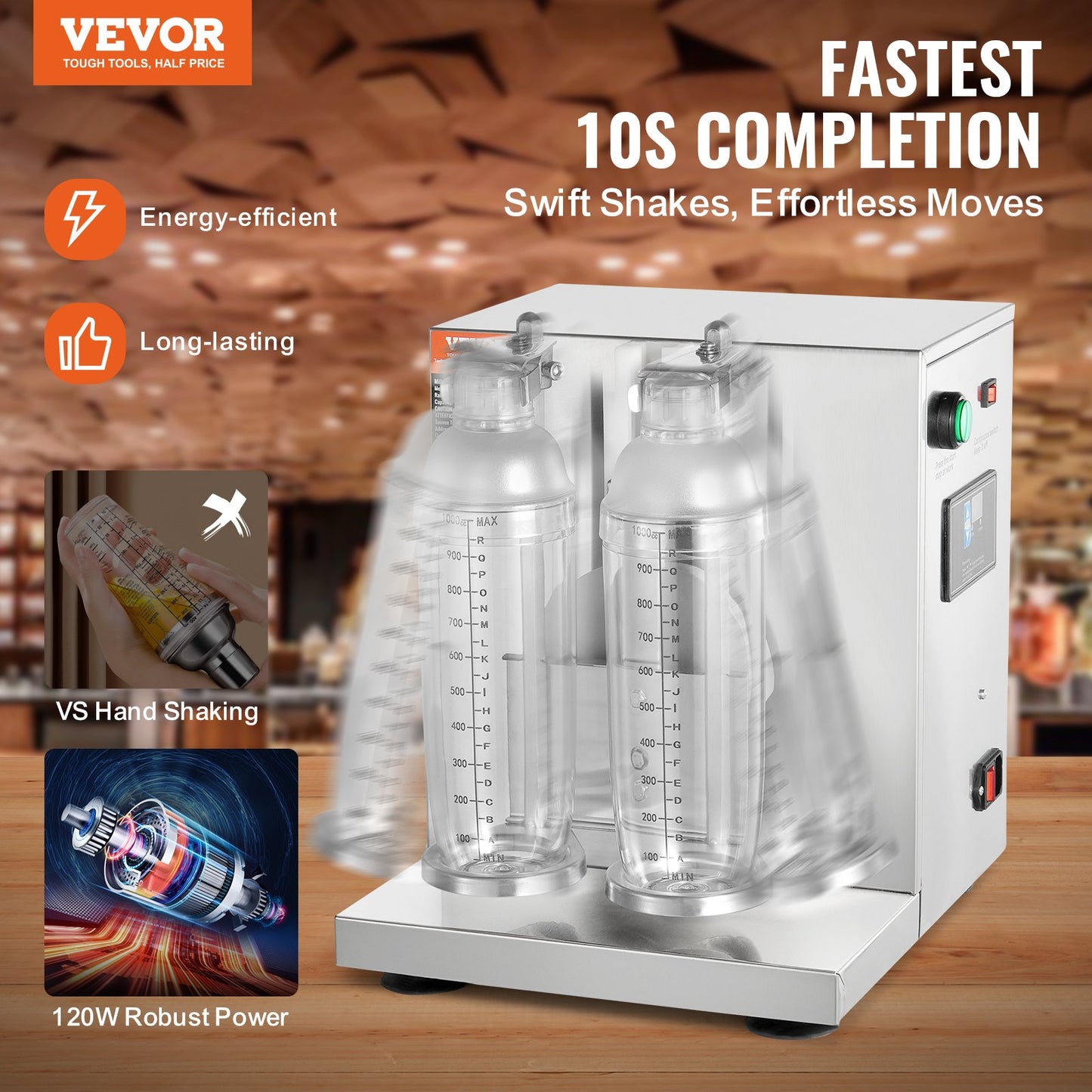 Milkshake Maker Machine 120W Elektrisk Milk Tea Shaker Rostfritt stål Kommersiell