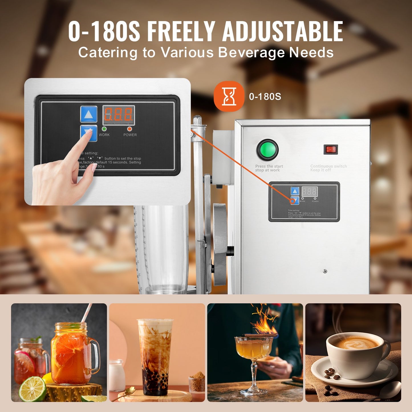 Milkshake Maker Machine 120W Elektrisk Milk Tea Shaker Rostfritt stål Kommersiell