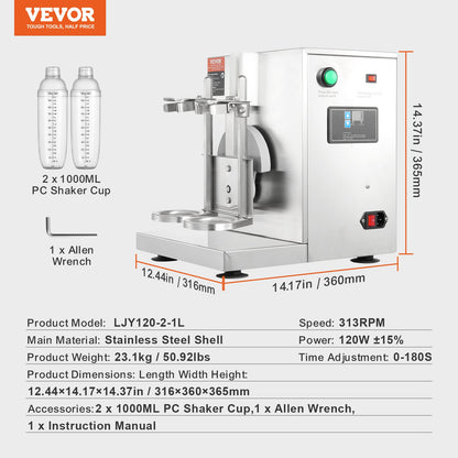 Milkshake Maker Machine 120W Elektrisk Milk Tea Shaker Rostfritt stål Kommersiell