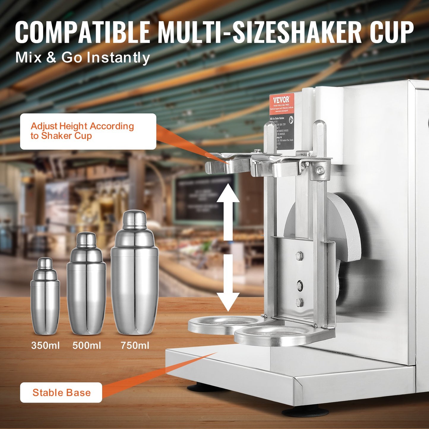 Milkshake Maker Machine 120W Elektrisk Milk Tea Shaker Rostfritt stål Kommersiell
