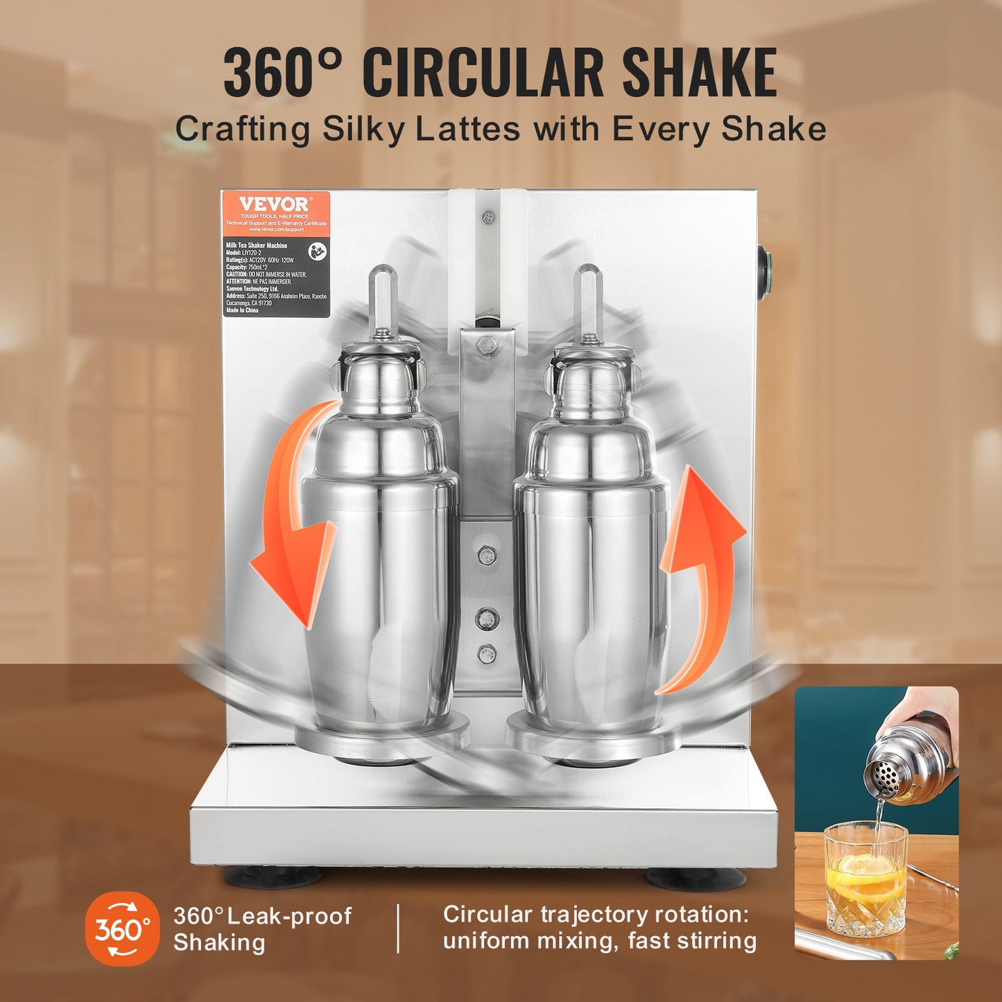 Milkshake Maker Machine 120W Elektrisk Milk Tea Shaker Rostfritt stål Kommersiell