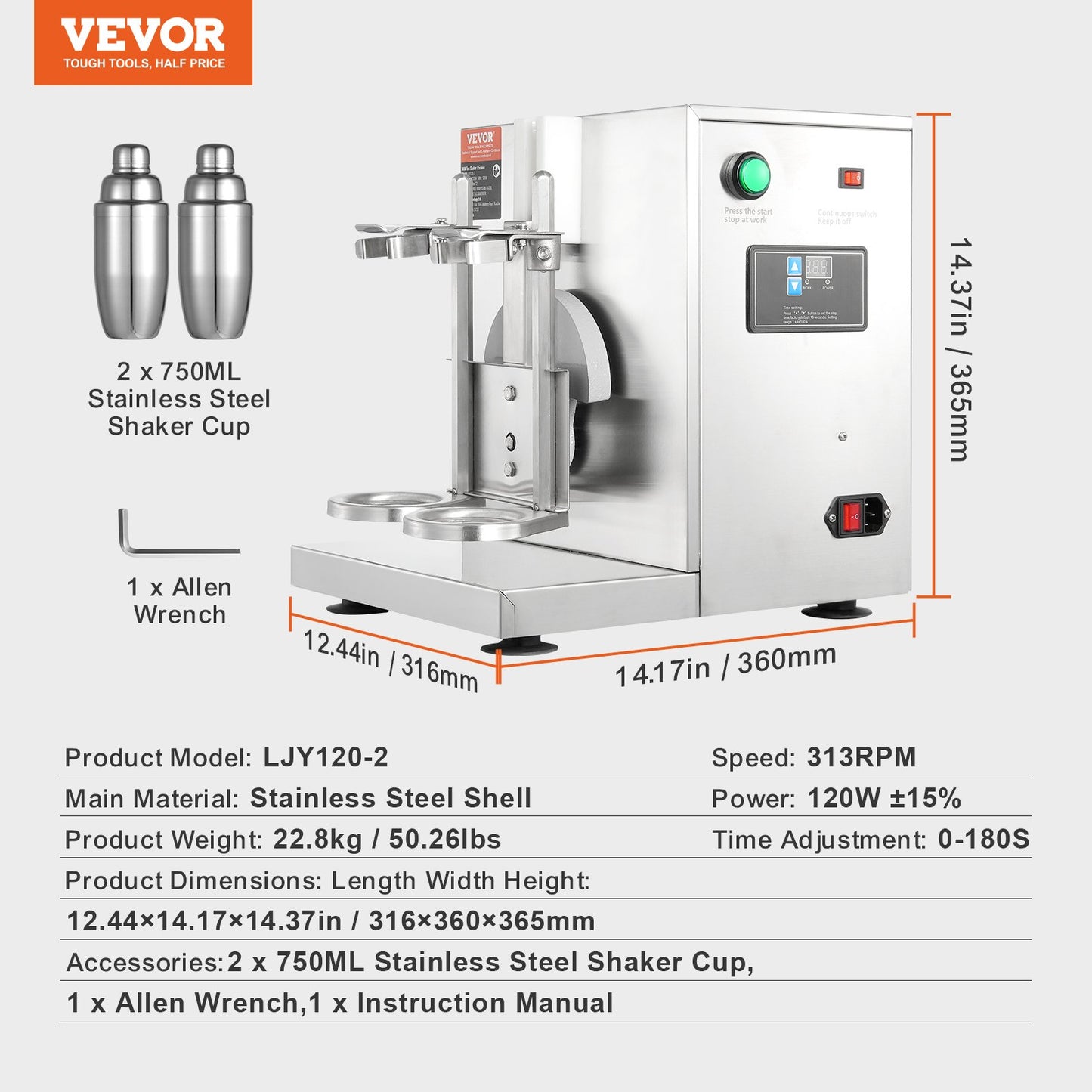 Milkshake Maker Machine 120W Elektrisk Milk Tea Shaker Rostfritt stål Kommersiell
