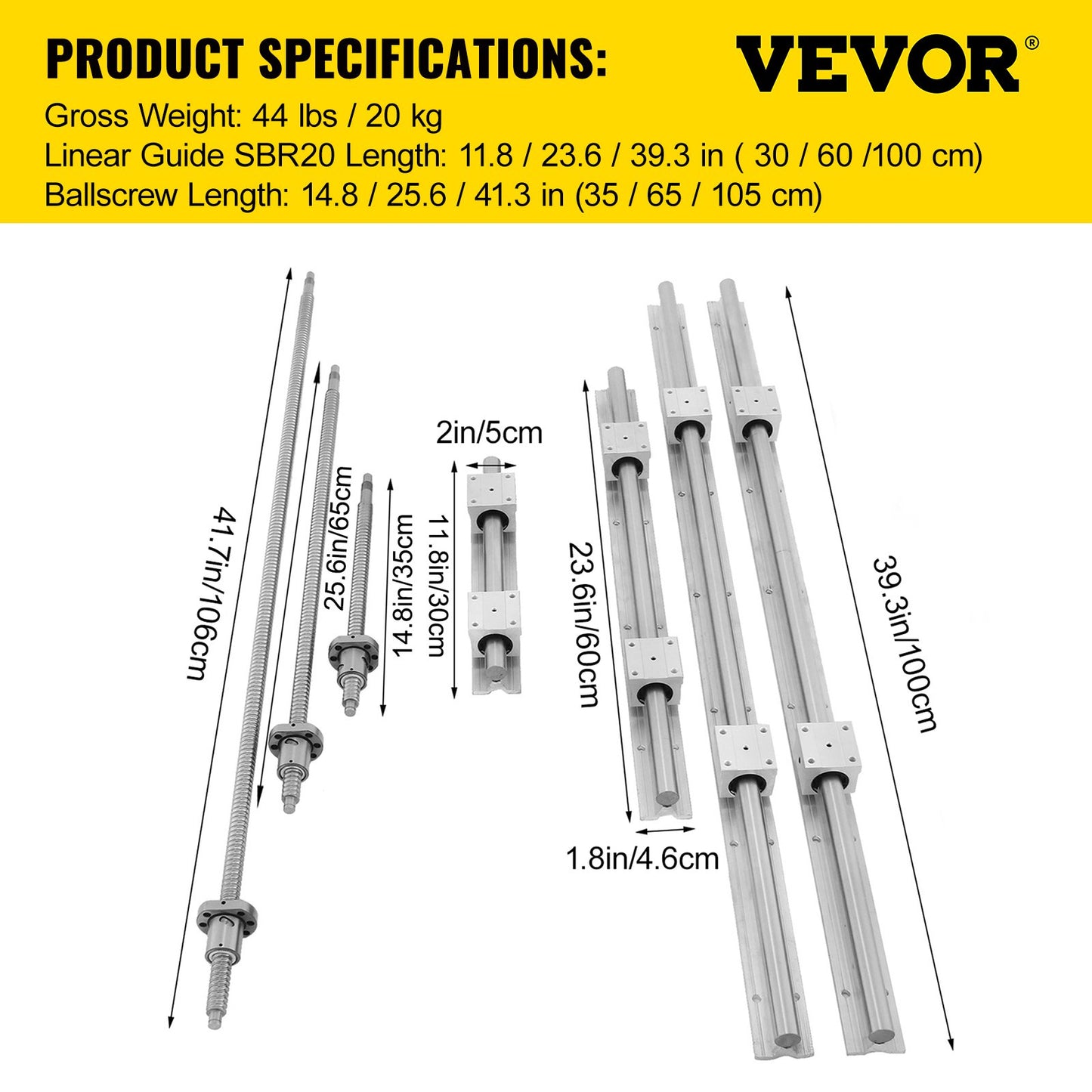 SBR20 Linjärskena Set+3 Kulskruv RM1605-350/650/1050mm CNC Set Support Liner Rail+BK/BF12 med BK/BF 12 CNC Kit
