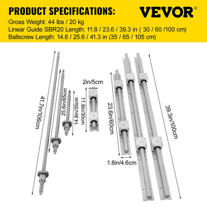 SBR20 Linjärskena Set+3 Kulskruv RM1605-350/650/1050mm CNC Set Support Liner Rail+BK/BF12 med BK/BF 12 CNC Kit