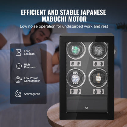 Watch Winder för 4 automatiska klockor med 4 tysta japanska Mabuchi-motorer