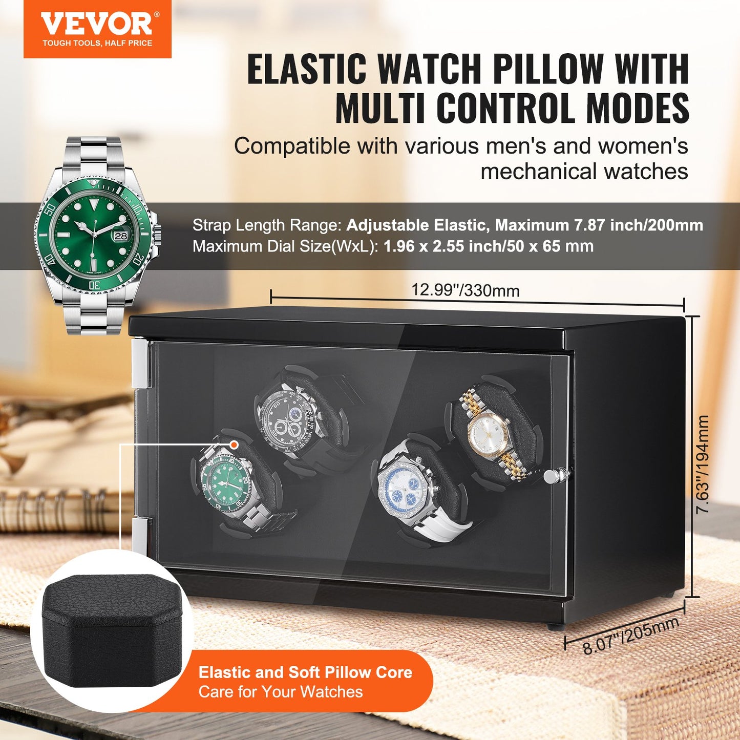 Watch Winder for 4 automatic watches with 2 silent Japanese Mabuchi motors