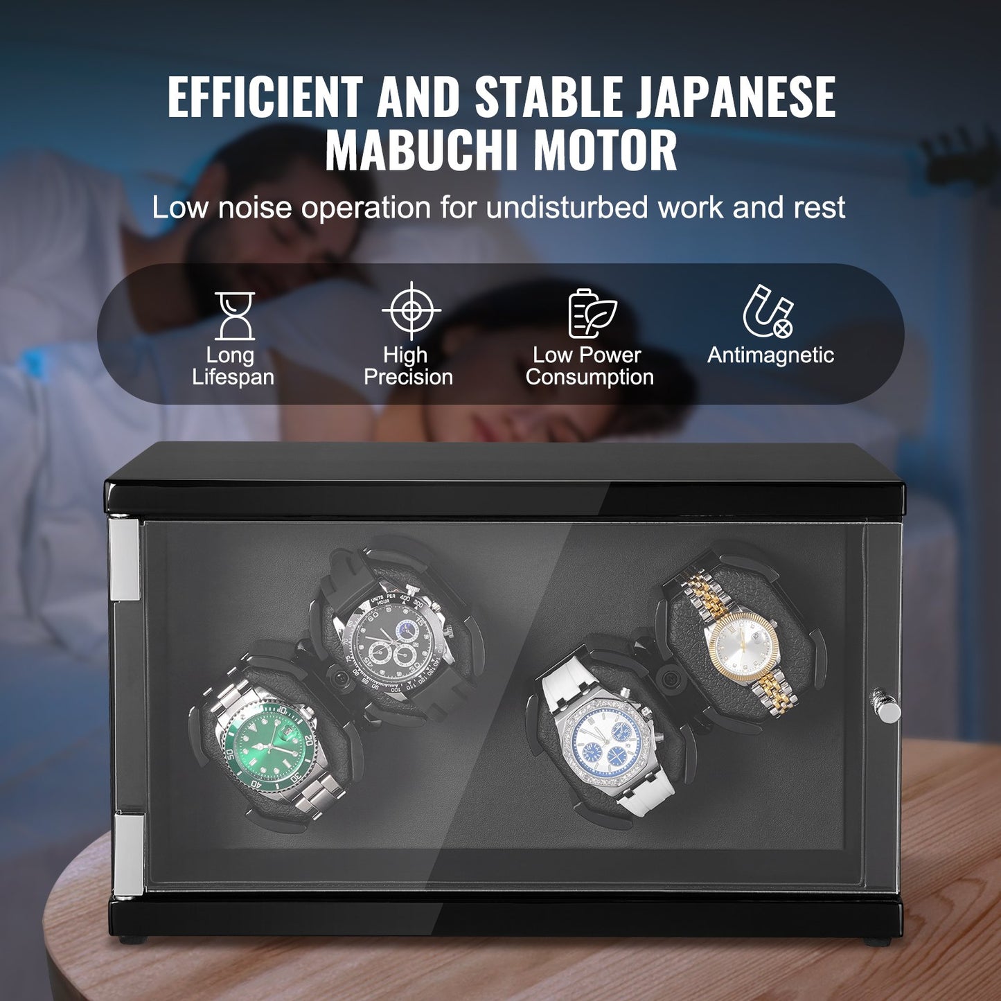 Watch Winder for 4 automatic watches with 2 silent Japanese Mabuchi motors