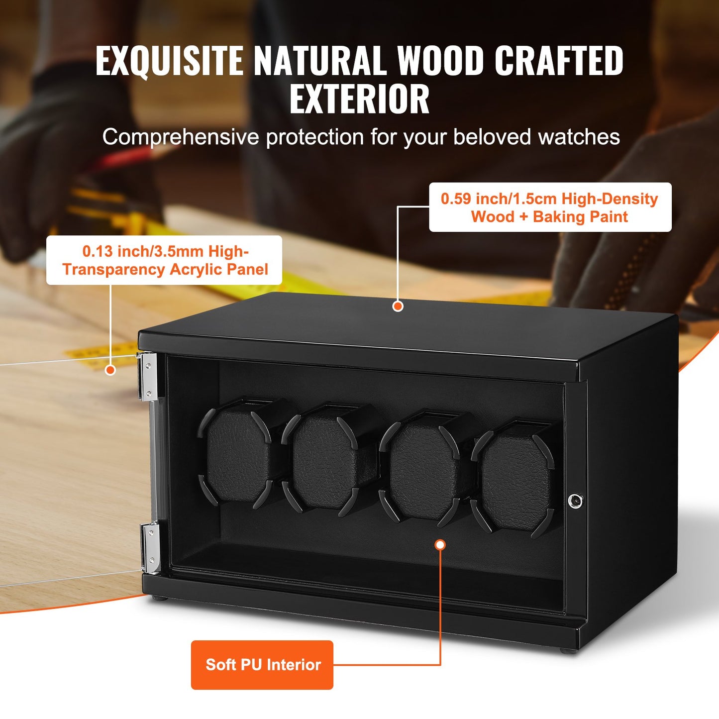 Watch Winder for 4 automatic watches with 2 silent Japanese Mabuchi motors