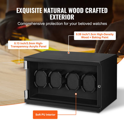 Watch Winder for 4 automatic watches with 2 silent Japanese Mabuchi motors