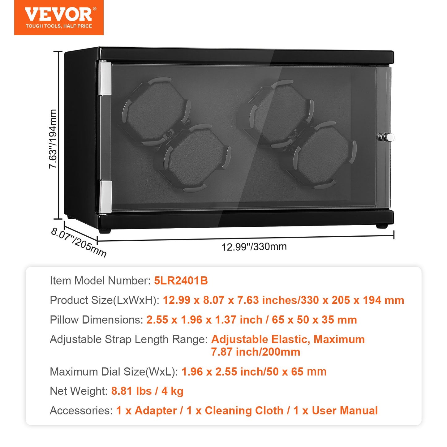 Watch Winder for 4 automatic watches with 2 silent Japanese Mabuchi motors