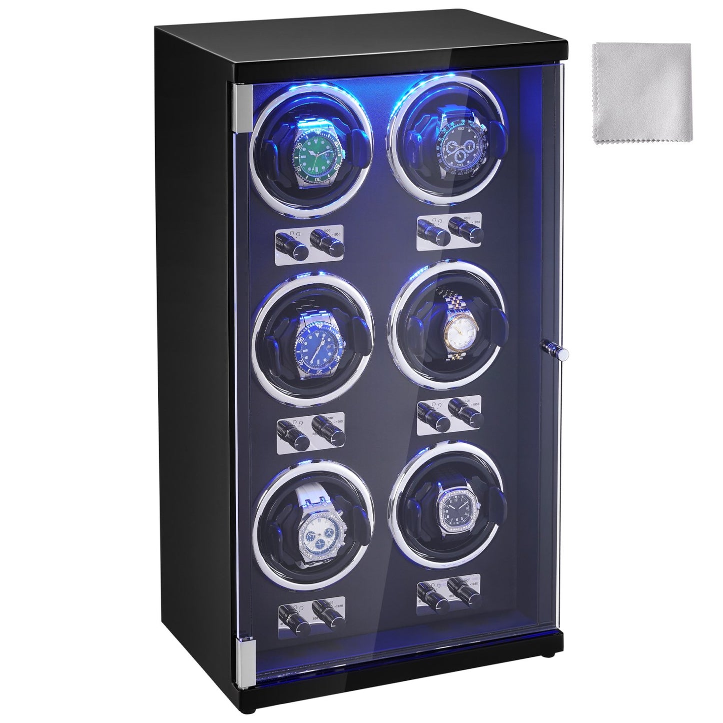 Watch Winder för 6 automatiska klockor med 6 tysta japanska Mabuchi-motorer