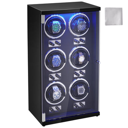 Watch Winder för 6 automatiska klockor med 6 tysta japanska Mabuchi-motorer