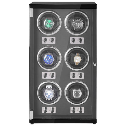 Watch Winder för 6 automatiska klockor med 6 tysta japanska Mabuchi-motorer